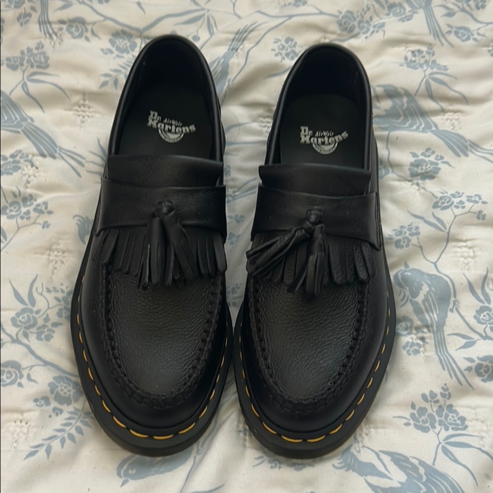Dr. Martens Black Leather Slip-On Loafers with Tassels